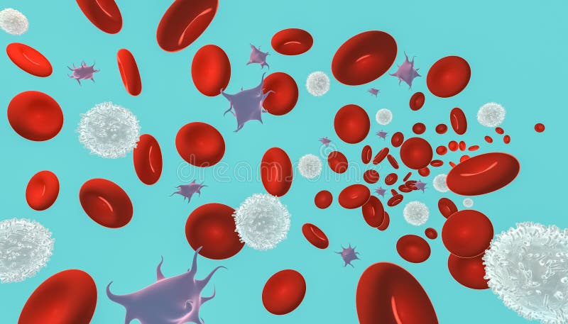 Illustration de rendu des globules sanguins 3d Rouge et globules blancs et plaquettes circulant sur un fond de bleu ou d'aqua M?d illustration libre de droits Illustration de rendu des globules sanguins 3d Rouge et globules blancs et plaquettes circulant sur un fond de bleu ou d'aqua M?d illustration libre de droits