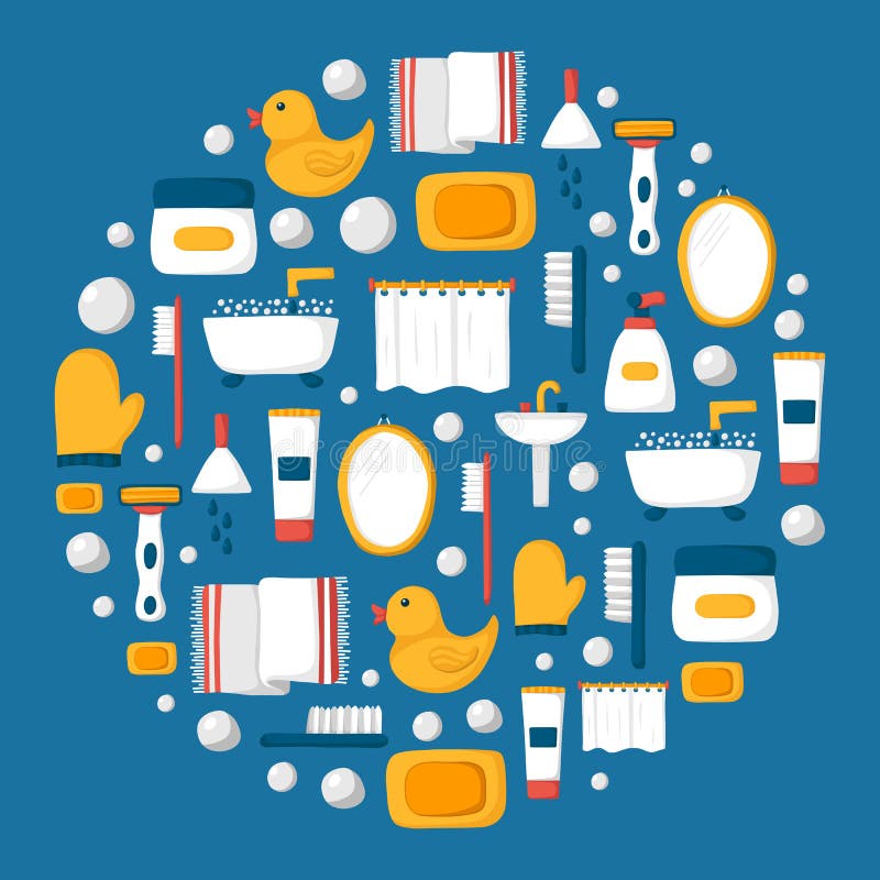 Illustration de vecteur avec des objets de salle de bains illustration stock Illustration de vecteur avec des objets de salle de bains illustration stock