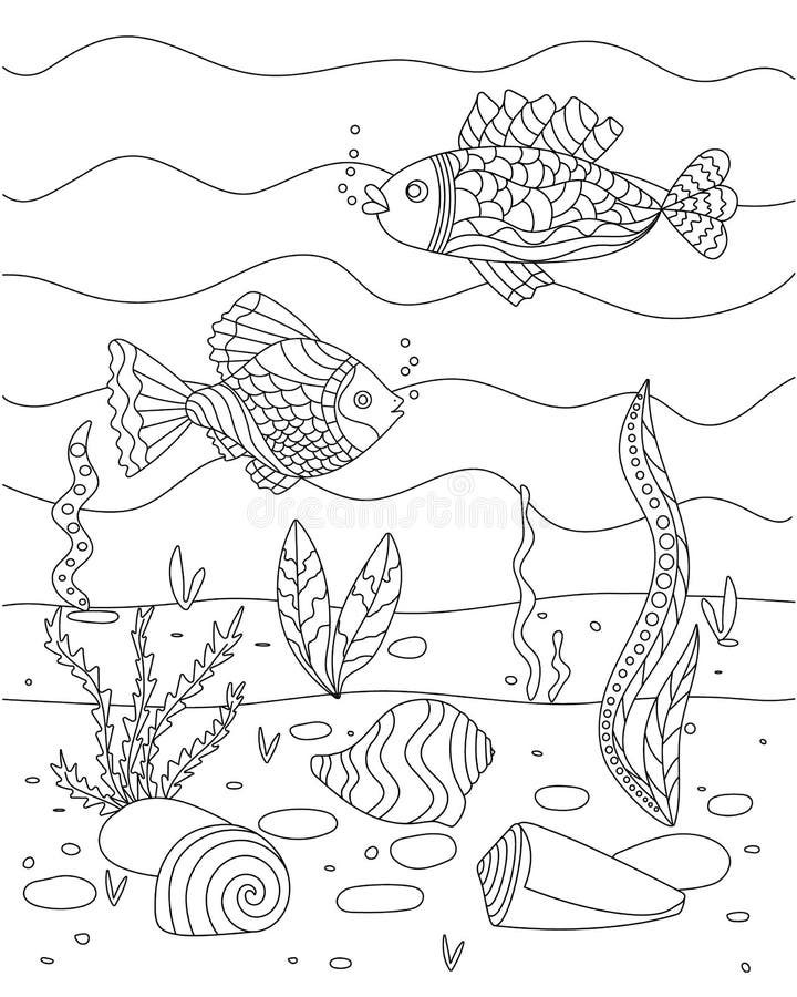 ensemble d'algues. Eau herbe. livre de coloriage à main levée