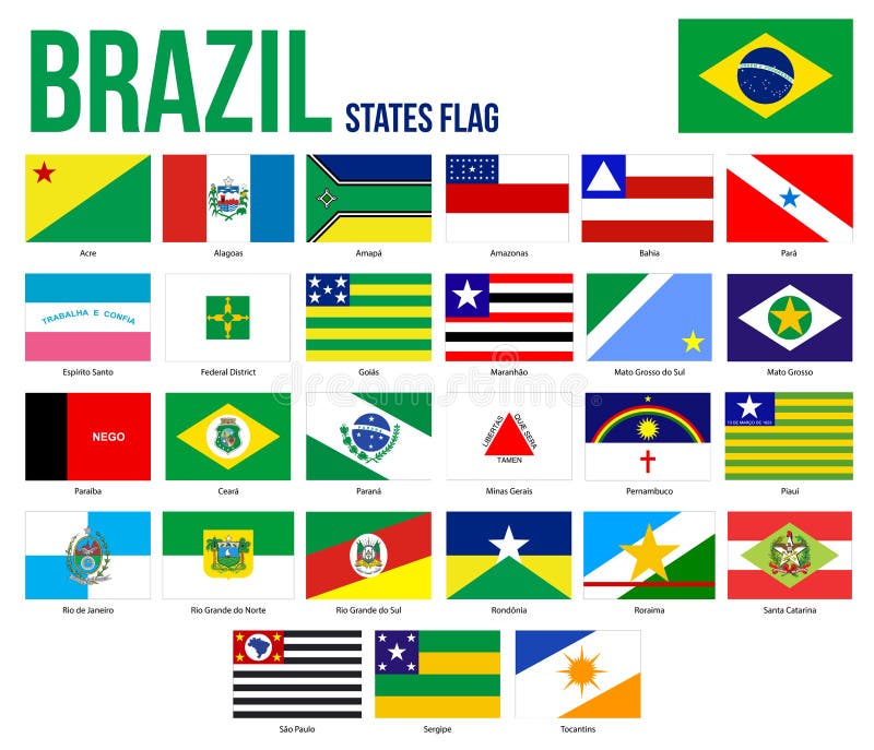 Brazil All States Flags Vector Illustration in Official Colors And Proportion. Brazil States Flag Collection. Brazil All States Flags Vector Illustration in Official Colors And Proportion. Brazil States Flag Collection.