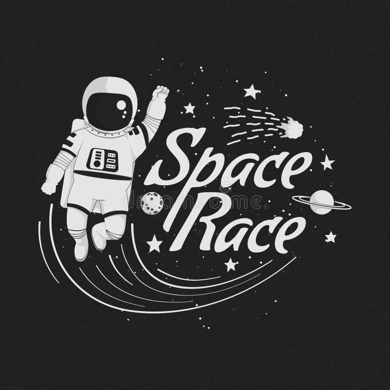 Illustration de vecteur de course de l'espace, affiche, conception de T-shirt Vol monochrome d'astronaute de bande dessinée avec illustration de vecteur Illustration de vecteur de course de l'espace, affiche, conception de T-shirt Vol monochrome d'astronaute de bande dessinée avec illustration de vecteur