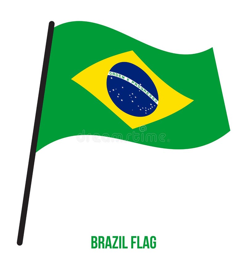 Brazil Flag Waving Vector Illustration on White Background. Brazil National Flag. Brazil Flag Waving Vector Illustration on White Background. Brazil National Flag