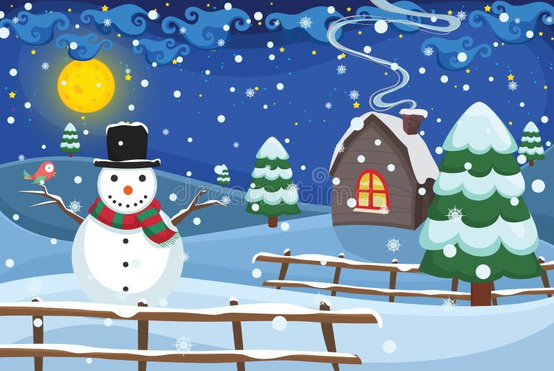 Illustration vectorielle de scène nocturne d'hiver illustration libre de droits