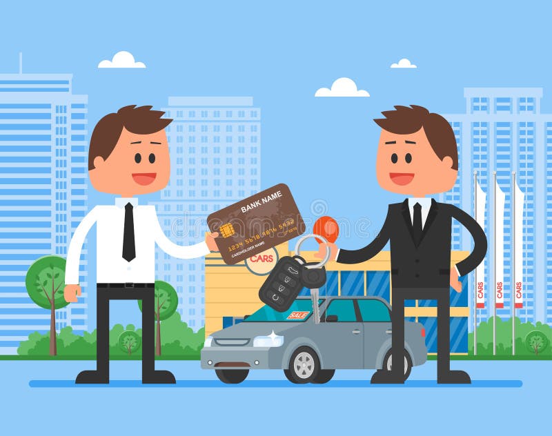 Illustration de vecteur de vente de voiture Automobile de achat de client de concept de revendeur Vendeur donnant la clé au nouve illustration libre de droits Illustration de vecteur de vente de voiture Automobile de achat de client de concept de revendeur Vendeur donnant la clé au nouve illustration libre de droits