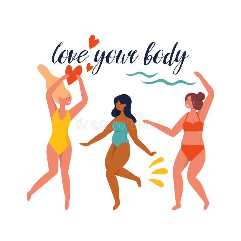 Illustration de vecteur heureuse plus des filles de taille utilisant le maillot de bain dans le mouvement Positif de corps illustration de vecteur Illustration de vecteur heureuse plus des filles de taille utilisant le maillot de bain dans le mouvement Positif de corps illustration de vecteur