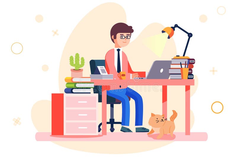 Illustration de vecteur de lieu de travail d'hommes de local commercial illustration libre de droits Illustration de vecteur de lieu de travail d'hommes de local commercial illustration libre de droits