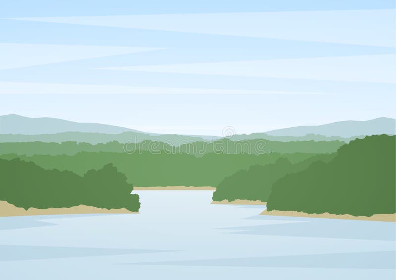 Illustration de vecteur : Paysage de rivière d'été illustration de vecteur Illustration de vecteur : Paysage de rivière d'été illustration de vecteur