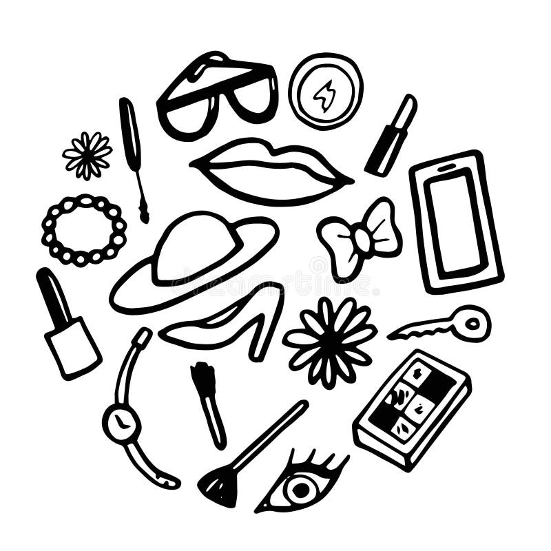 Illustration de vecteur sur le fond blanc Accessoires de femmes illustration stock Illustration de vecteur sur le fond blanc Accessoires de femmes illustration stock