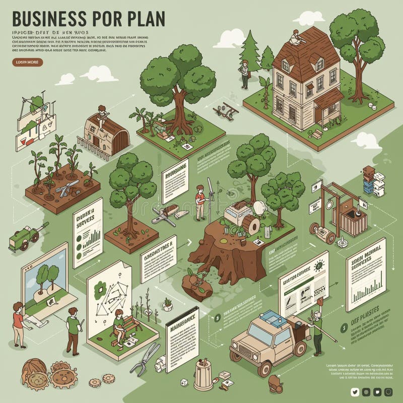 Illustration depicting an isometric business plan with a focus on forestry vector illustration