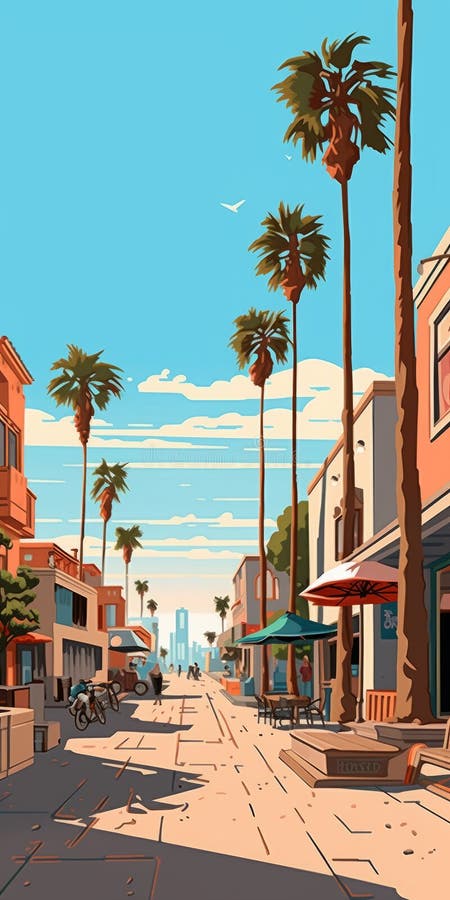 2d Flat Illustration Of Venice Beach Scene stock illustration