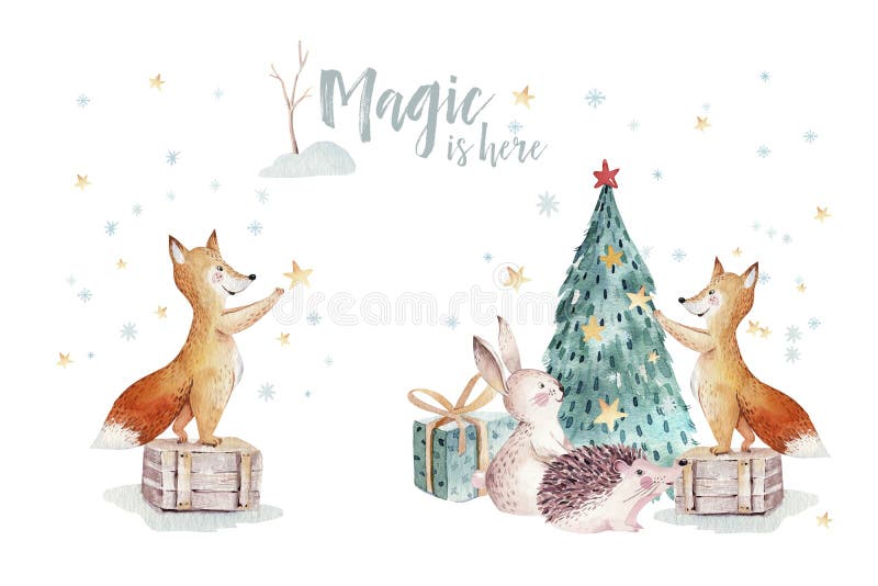 Illustration Der Aquarell Frohen Weihnachten Mit Schneemann Nette Tiere Rotwild Kaninchen Des Feiertags Weihnachtsfeierkarten Stock Abbildung Illustration Von Weihnachtsfeierkarten Feiertags