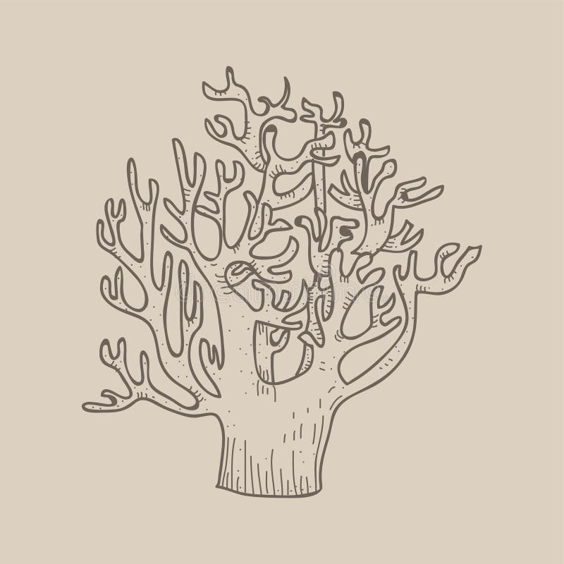 Illustration des blattlosen Baums auf blasser Hintergrundfarbe lizenzfreie abbildung Illustration des blattlosen Baums auf blasser Hintergrundfarbe lizenzfreie abbildung