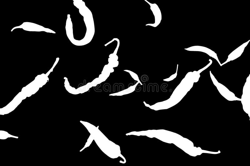 Illustration des cosses de poivron rouge de Cayenne dispersées sur un fond noir, isolat illustration libre de droits Illustration des cosses de poivron rouge de Cayenne dispersées sur un fond noir, isolat illustration libre de droits