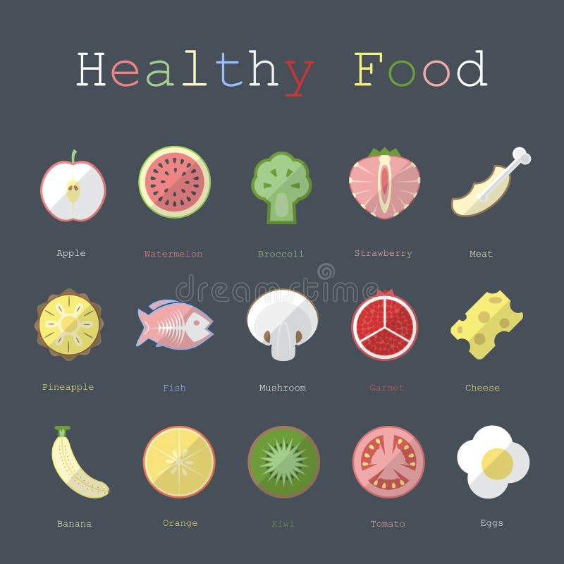 Illustration des gesunden Lebensmittels im flachen Design mit Text