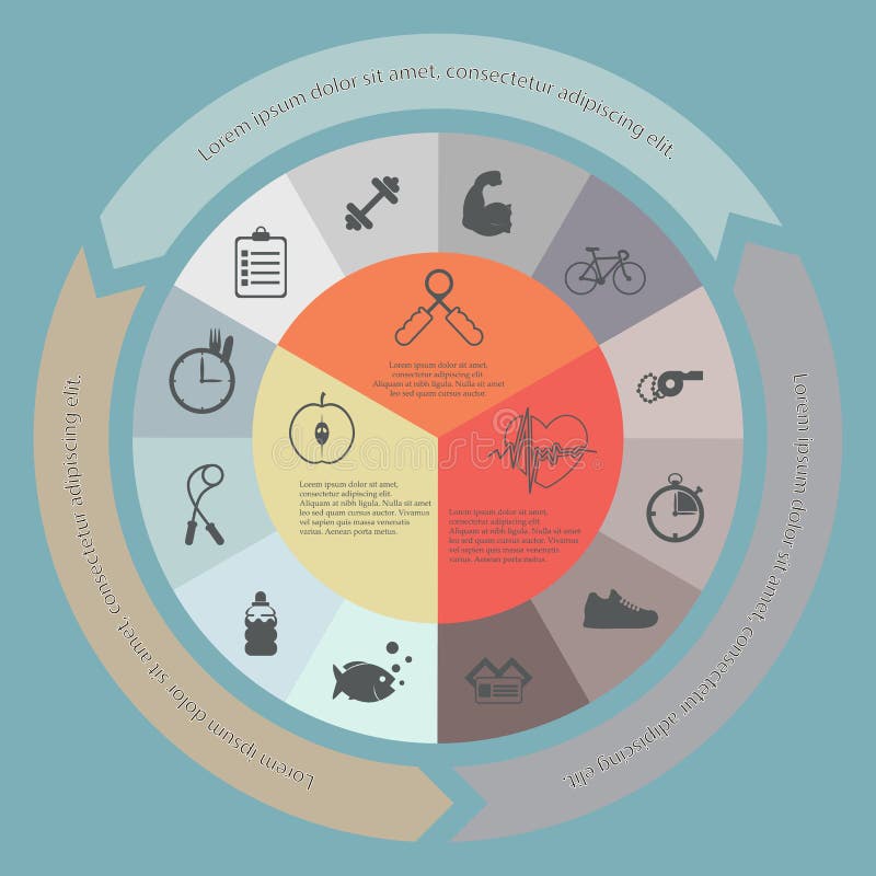 Illustration des Gesundheitslebensstils infographic in der Ebene entworfen stock abbildung Illustration des Gesundheitslebensstils infographic in der Ebene entworfen stock abbildung
