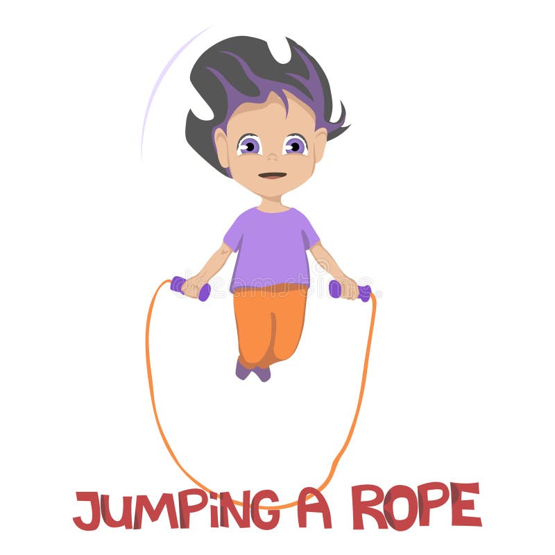 Illustration des Grinsens des jungen Mädchens im purpurroten Hemd und orange die Hosen, die ein Seil über weißem Hintergrund, Vek vektor abbildung Illustration des Grinsens des jungen Mädchens im purpurroten Hemd und orange die Hosen, die ein Seil über weißem Hintergrund, Vek vektor abbildung
