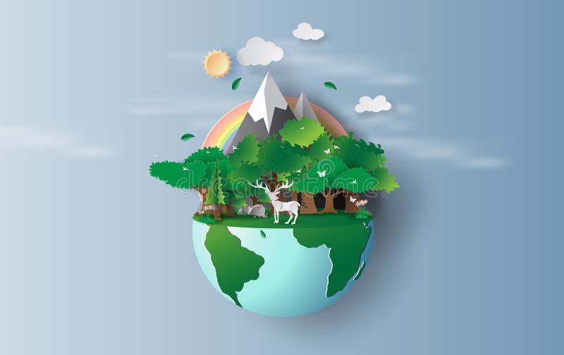 Illustration des Rens im grünen Baumwald, kreativer Origami entwerfen Weltumwelt und Tag der Erde-Konzeptidee landschaft lizenzfreie abbildung Illustration des Rens im grünen Baumwald, kreativer Origami entwerfen Weltumwelt und Tag der Erde-Konzeptidee landschaft lizenzfreie abbildung