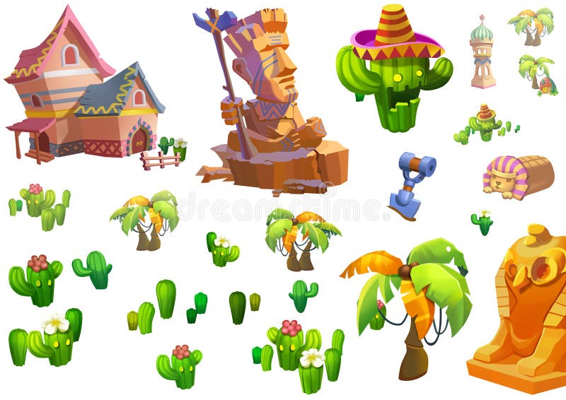 Illustration: Desert Theme Elements Design. Game Assets. the House, the Tree, the Cactus, the Stone Statue Stock Illustration - Illustration of child, mexico: 62234703 Illustration: Desert Theme Elements Design. Game Assets. the House, the Tree, the Cactus, the Stone Statue Stock Illustration - Illustration of child, mexico: 62234703