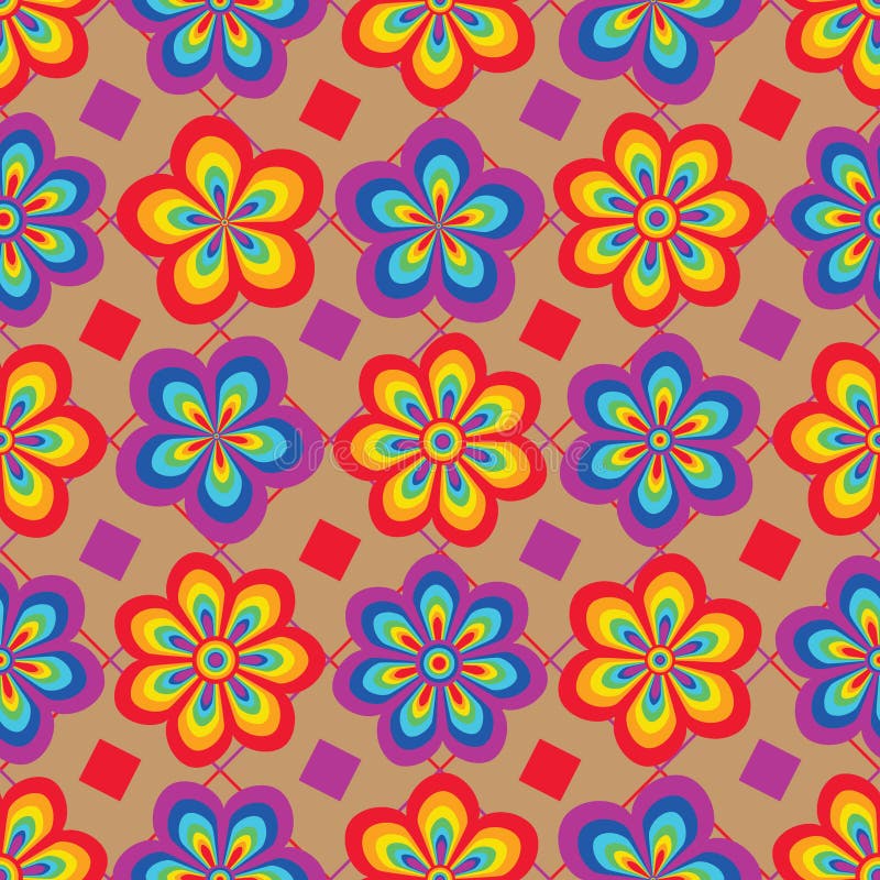 Rainbow flower symmetry diamond shape line kitchen seamless pattern