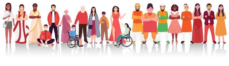 Illustration of different religion people showing unity in diversity of India for Independence Day celebration concept. Header or