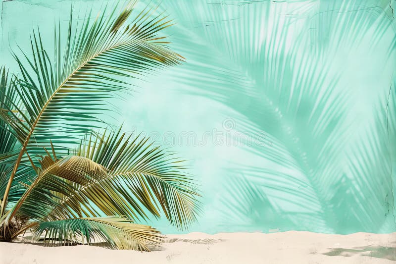 Digital artwork of palm leaves on a sand, high quality, high resolution stock illustration