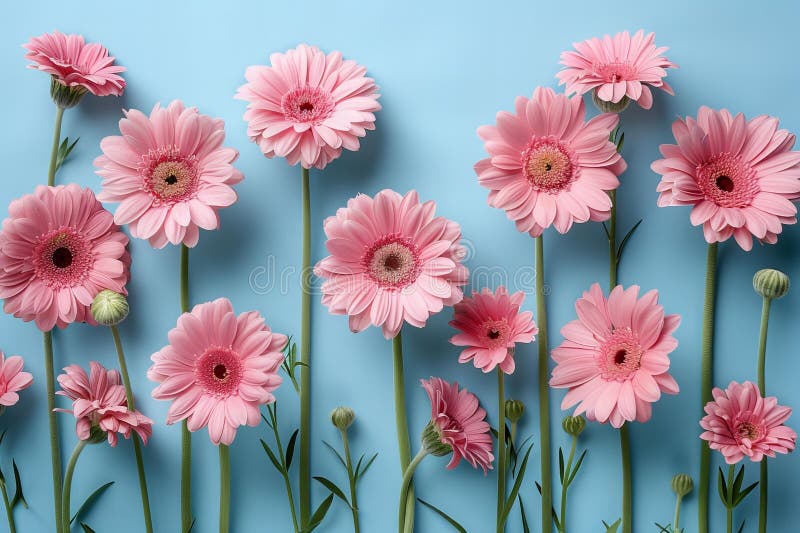 Digital artwork of pink gerbera flowers on the light blue background royalty free illustration