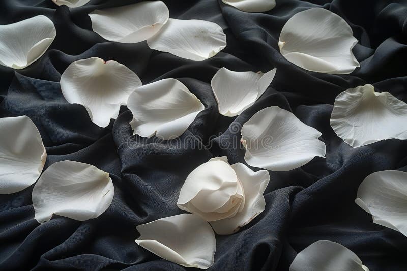 Digital artwork of white petals on black cloth, high quality, high resolution stock illustration
