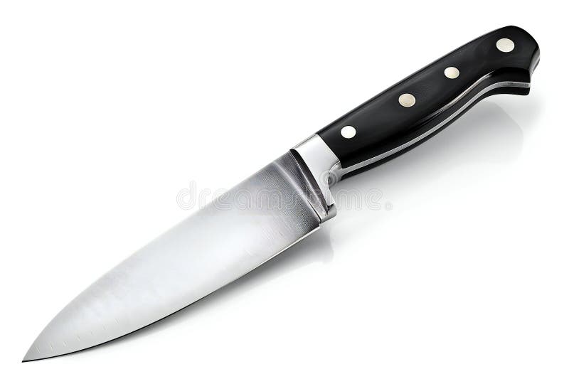Digital image of black and silver chef's knife isolated on a white background with a clipping path, sharp and wide angle. vector illustration