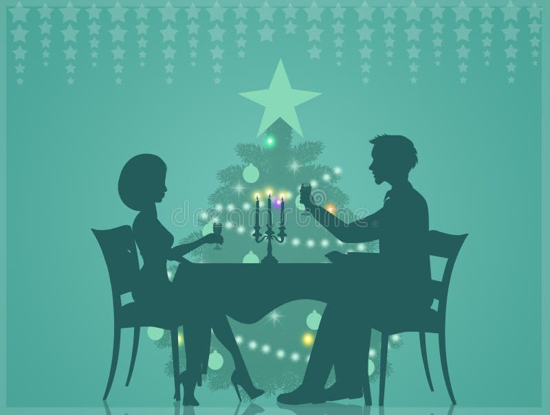 Dinner for two for Christmas vector illustration