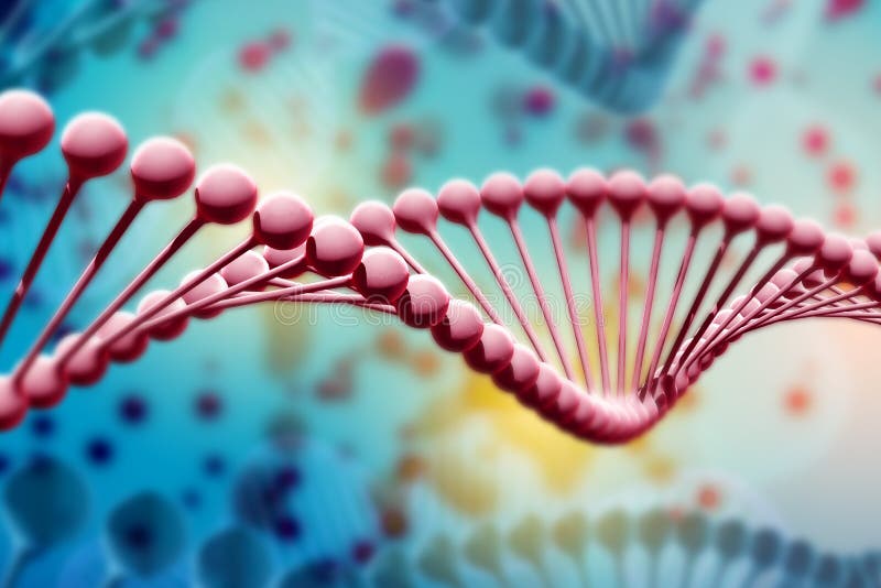 Illustration of DNA molecule. The helical molecule of a nucleotide in the environment of the organism. The concept of the discovery of genetically modified. Illustration of DNA molecule. The helical molecule of a nucleotide in the environment of the organism. The concept of the discovery of genetically modified