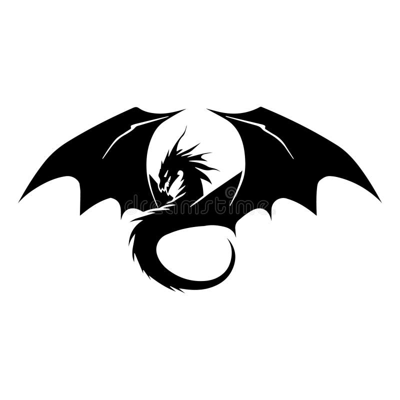 Illustration of Dragon in Drawing Stencil Style. Stock Vector