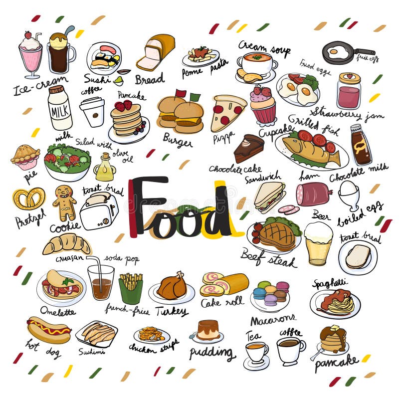 Illustration drawing style of food collection