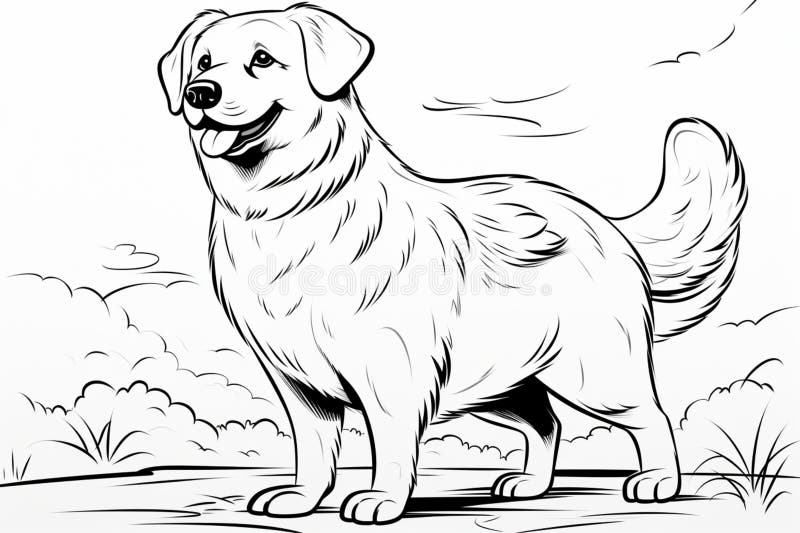 Dog outline illustration for coloring, suitable for both kids and adults Generative AI. Dog outline illustration for coloring, suitable for both kids and adults Generative AI