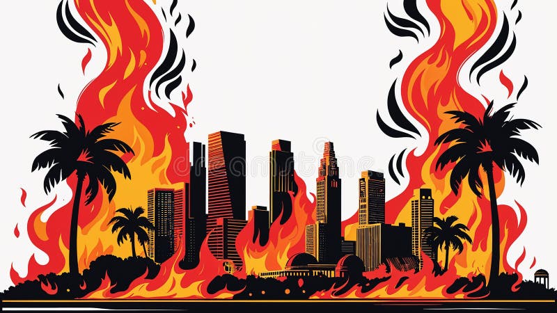 Illustration du feu dans les bâtiments vectorstyle illustration d'un paysage englouti dans le feu audacieux design dramatique illustration libre de droits
