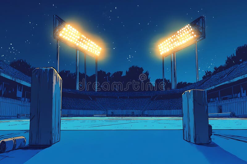 Illustration du stade de nuit terrain de baseball vide sous les lumières vives illustration libre de droits