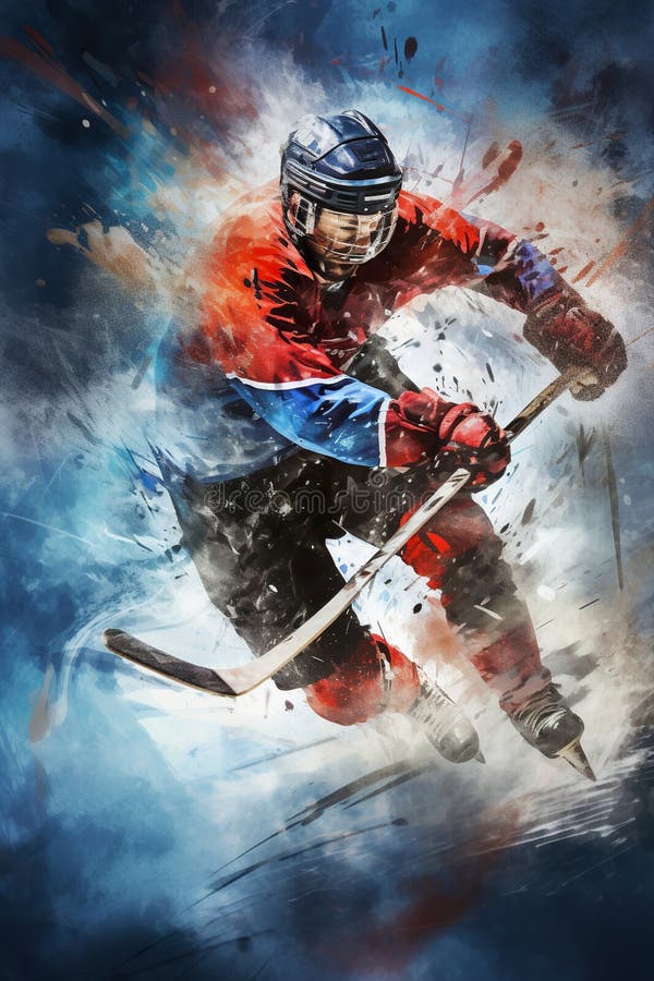 Ice hockey illustrations showcasing the dynamic movements of the game (AI  Generated) Stock Illustration