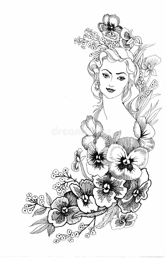 Illustration, dépeignant un portrait de belle jeune femme avec des fleurs illustration de vecteur Illustration, dépeignant un portrait de belle jeune femme avec des fleurs illustration de vecteur