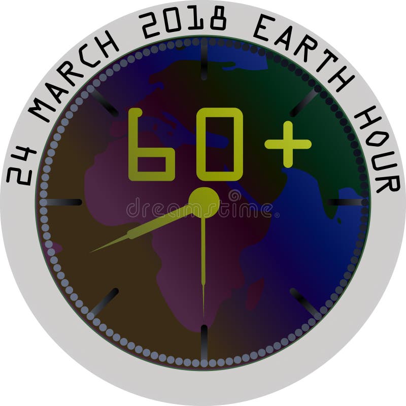 Illustration of Earth Hour. Clock in the Background of the Plane Stock