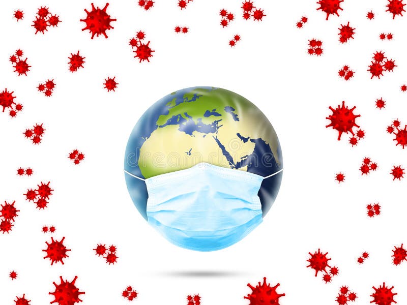 Illustration of Earth with medical mask on white background. Dangerous coronavirus