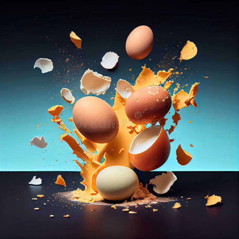 An Illustration of Eggs Exploding and Exploding into the Air Stock