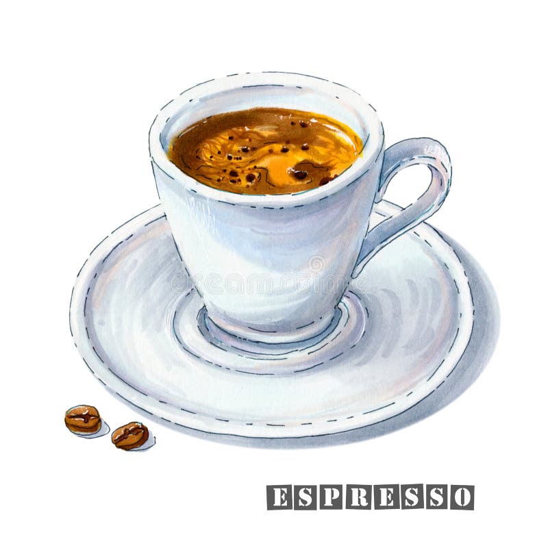 Illustration einer keramischen weißen Schale mit heißem Espresso und des goldenen crema auf einer Untertasse stock abbildung Illustration einer keramischen weißen Schale mit heißem Espresso und des goldenen crema auf einer Untertasse stock abbildung