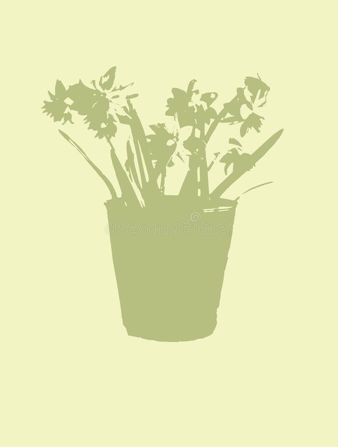 Illustration einer Vase mit Blumen in sanft grüner Farbe vektor abbildung