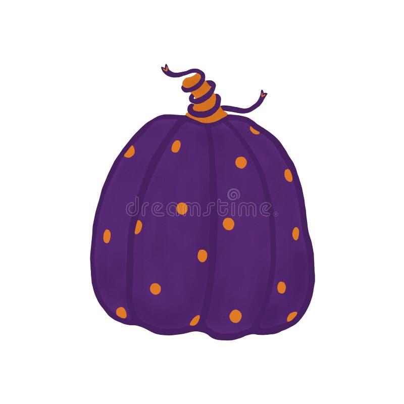 Illustration eines purpurroten Kürbises Halloweens in den orange Tupfen und mit einem Band verziert lizenzfreie abbildung Illustration eines purpurroten Kürbises Halloweens in den orange Tupfen und mit einem Band verziert lizenzfreie abbildung