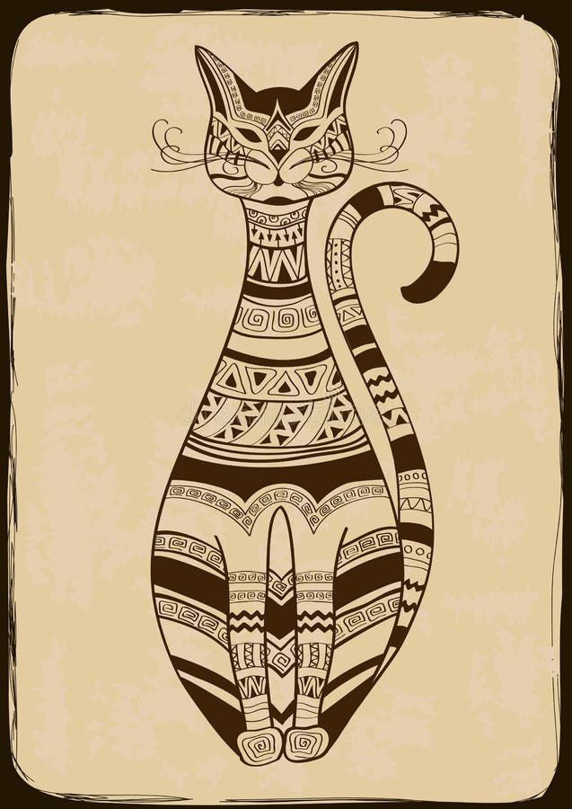 Illustration with ethnic patterned cat vector illustration