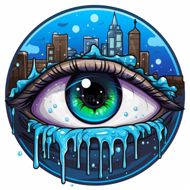 An Illustration of an Eye with a City in the Background Stock
