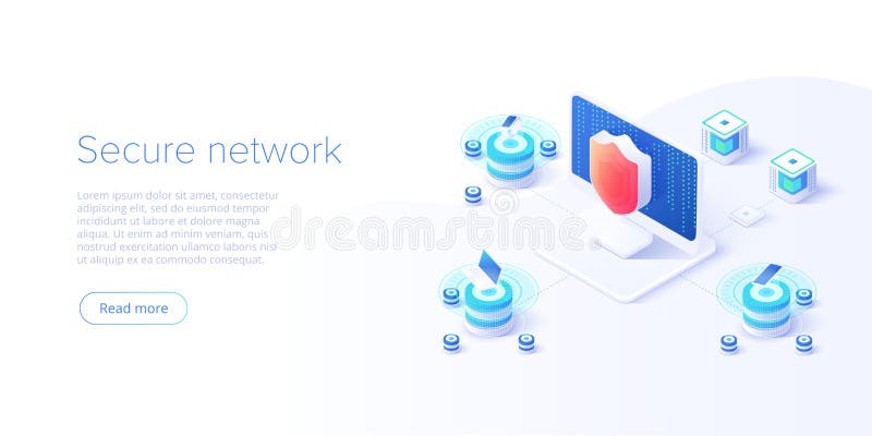 Illustration f? r vektor f? r n? tverksdatas? kerhet isometrisk Online-begrepp f? r serverskyddssystem med datacenter eller blockchain royaltyfri illustrationer