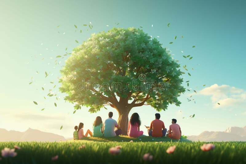 Illustration of a family planting a symbolic royalty free illustration