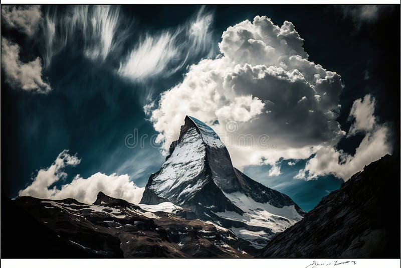 The Famous Mountain Matterhorn Peak with Cloudy, Landscape Background