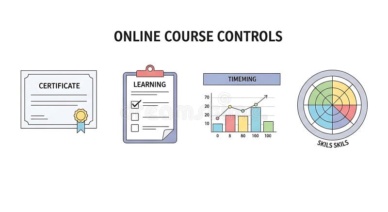 Online Course Controls and Elements vector illustration