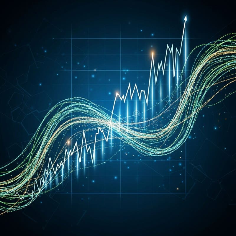Illustration featuring a dynamic business chart with a jagged upward royalty free illustration